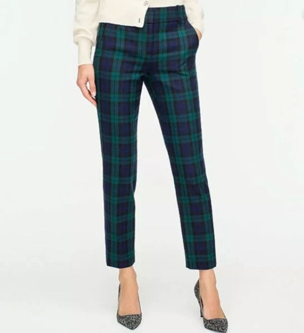 J Crew Cameron Plaid Black Watch Tartan Pants Trouser Women 0 Tall Slim Heritage